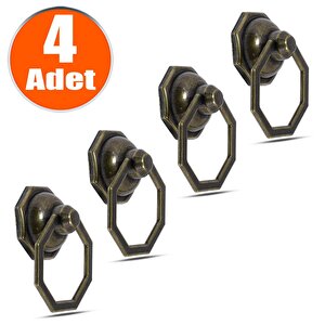 Sarkaç Sekizgen Metal Eskitme Antik Halka (4 Adet) Mobilya Mutfak Dolabı Dolap Kulpu Kulbu Kulpları