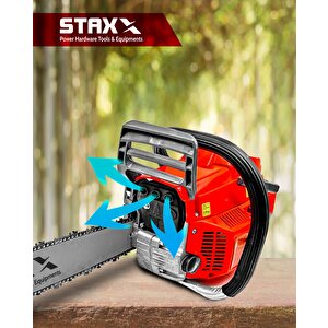 Staxx Power 52cc Benzinli Ağaç Kesme Motorlu Testere Hızar Turuncu + Gözlük Eldiven Hediye