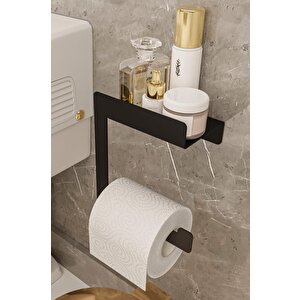 Raflı Tuvalet Kağıtlığı Tuvalet Kağıdı Aparatı Tuvalet Kağıdı Standı Siyah