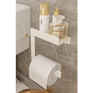 Raflı Tuvalet Kağıtlığı Tuvalet Kağıdı Aparatı Tuvalet Kağıdı Standı Beyaz
