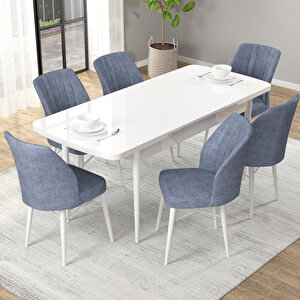 Novana Beyaz 80x132 Suntalam Açılabilir Mutfak Masası Takımı 6 Adet Sandalye