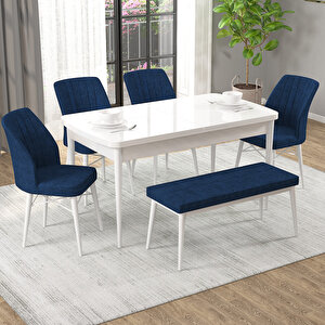 Novana Beyaz 80x132 Suntalam Açılabilir Mutfak Masası Takımı 4 Sandalye, 1 Bench
