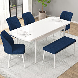 Novana Beyaz 80x132 Suntalam Açılabilir Mutfak Masası Takımı 4 Sandalye, 1 Bench