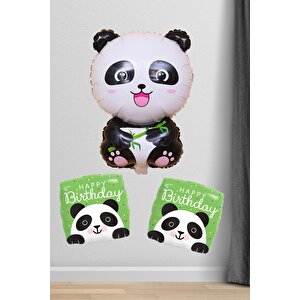 Panda Şekilli Happy Birthday Balon Panda Konsept Doğum Günü Balon Seti