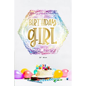 Birthday Girl Yazılı Folyo Balon Doğum Günü Parti Balonu Yuvarlak Doğum Günü Kızı Balonu