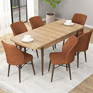 Novana Meşe Desen 80x132 Suntalam Açılabilir Yemek Masası Takımı 6 Adet Sandalye