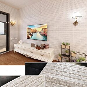 70x77cm Krem Tezgah Arası Salon Ofis Kendinden Yapışkanlı Sünger Tuğla Duvar Paneli Kağıdı