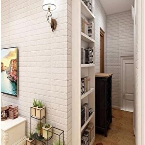 70x77cm Krem Tezgah Arası Salon Ofis Kendinden Yapışkanlı Sünger Tuğla Duvar Paneli Kağıdı