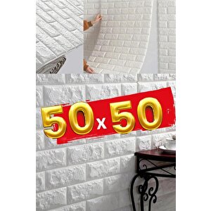 50x50 Cm 0,27 M² Beyaz Kendinden Yapışkanlı Duvar Kağıdı Esnek Köpük Panel 3d Boyutlu Tuğla Desen