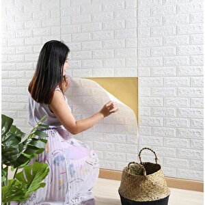 50x50 Cm 0,27 M² Beyaz Kendinden Yapışkanlı Duvar Kağıdı Esnek Köpük Panel 3d Boyutlu Tuğla Desen