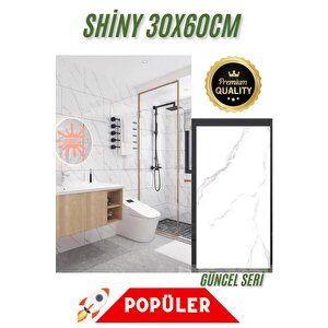 Bs1751 60-30 Cm Beyaz Mermer Desen Yapışkanlı Duvar Döşemesi Shiny Nwyp10