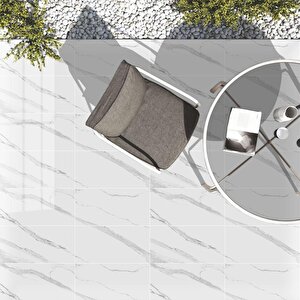 Bs1751 60-30 Cm Beyaz Mermer Desen Yapışkanlı Duvar Döşemesi Shiny Nwyp10