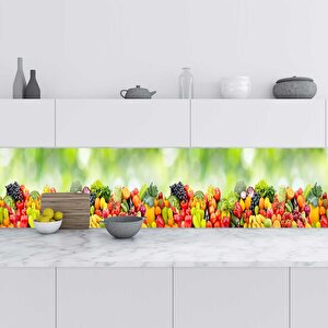 Mutfak Tezgah Arası Folyo Fayans Kaplama Folyosu Sebze Meyveler Yeşil 60x500 cm