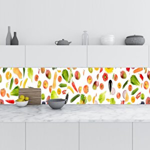 Mutfak Tezgah Arası Folyo Fayans Kaplama Folyosu Sebze Meyve Kolaj Yatay 60x100 cm