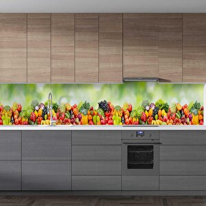 Mutfak Tezgah Arası Folyo Fayans Kaplama Folyosu Sebze Meyveler Yeşil 60x300 cm