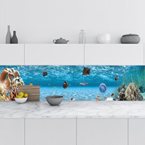 Mutfak Tezgah Arası Folyo Fayans Kaplama Folyosu Akvaryum Sualtı 60x400 cm 
