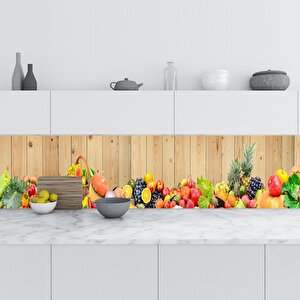 Mutfak Tezgah Arası Folyo Fayans Kaplama Folyosu Sebze Meyve Ahşap 60x500 cm