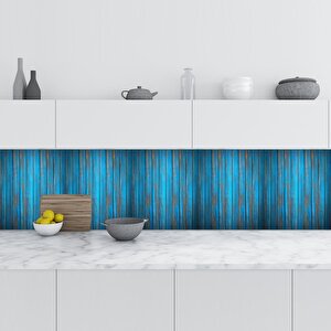 Mutfak Tezgah Arası Folyo Fayans Kaplama Folyosu Mavi Eski Ahşap 60x200 cm