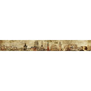 Mutfak Tezgah Arası Folyo Fayans Kaplama Folyosu Mimari Kolaj 60x400 cm 