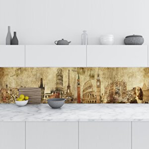 Mutfak Tezgah Arası Folyo Fayans Kaplama Folyosu Mimari Kolaj 60x300 cm