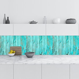 Mutfak Tezgah Arası Folyo Fayans Kaplama Folyosu Mavi Ahşap 60x100 cm