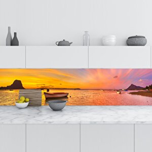 Mutfak Tezgah Arası Folyo Fayans Kaplama Folyosu Gün Batımı Tekne 60x200 cm