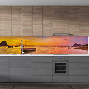 Mutfak Tezgah Arası Folyo Fayans Kaplama Folyosu Gün Batımı Tekne 60x200 cm