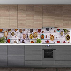 Mutfak Tezgah Arası Folyo Fayans Kaplama Folyosu Baharat Otlar 60x400 cm 