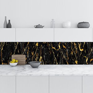 Mutfak Tezgah Arası Folyo Fayans Kaplama Folyosu Siyah Altın Mermer 60x300 cm