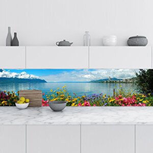Mutfak Tezgah Arası Folyo Fayans Kaplama Folyosu Cenevre Gölü 60x400 cm 