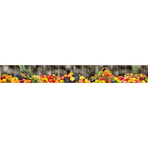 Mutfak Tezgah Arası Folyo Fayans Kaplama Folyosu Sebze Meyve Koyu Ahşap 60x400 cm 