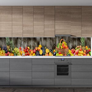 Mutfak Tezgah Arası Folyo Fayans Kaplama Folyosu Sebze Meyve Koyu Ahşap 60x300 cm