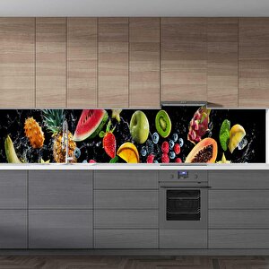 Mutfak Tezgah Arası Folyo Fayans Kaplama Folyosu Taze Meyveler 60x400 cm 