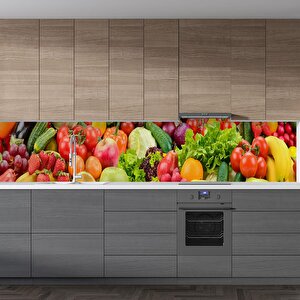 Mutfak Tezgah Arası Folyo Fayans Kaplama Folyosu Taze Meyve Sebze Kolaj 60x400 cm 