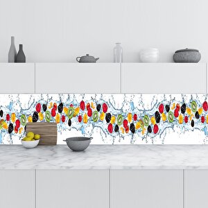 Mutfak Tezgah Arası Folyo Fayans Kaplama Folyosu Meyveler Su 60x500 cm