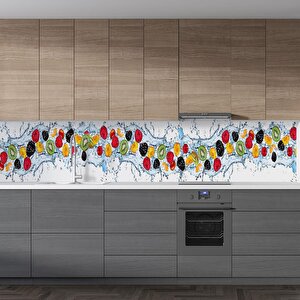 Mutfak Tezgah Arası Folyo Fayans Kaplama Folyosu Meyveler Su 60x500 cm
