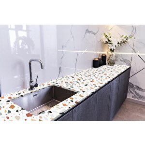 Tezgah Üstü Fayans Kaplama Folyosu Mutfak Tezgahı Kaplama Terrazzo 70x400 cm 