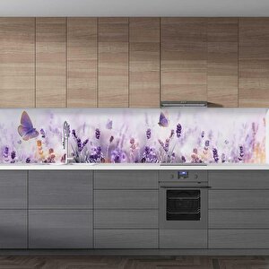 Mutfak Tezgah Arası Folyo Fayans Kaplama Folyosu Lavanta Çiçekler 60x500 cm