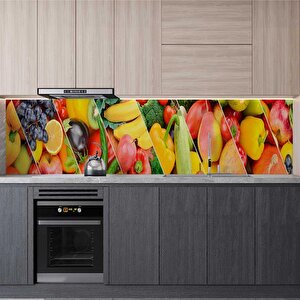 Mutfak Tezgah Arası Folyo Fayans Kaplama Folyosu Sebze Meyve Kolaj 60x400 cm 