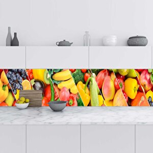 Mutfak Tezgah Arası Folyo Fayans Kaplama Folyosu Sebze Meyve Kolaj 60x500 cm