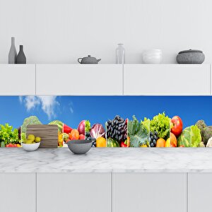 Mutfak Tezgah Arası Folyo Fayans Kaplama Folyosu Panorama Meyve Sebze 60x500 cm