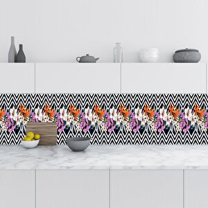 Mutfak Tezgah Arası Folyo Fayans Kaplama Folyosu Çizim Çiçekler 60x300 cm
