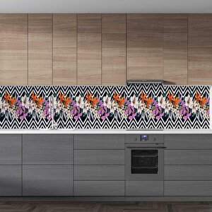 Mutfak Tezgah Arası Folyo Fayans Kaplama Folyosu Çizim Çiçekler 60x300 cm