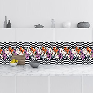 Mutfak Tezgah Arası Folyo Fayans Kaplama Folyosu Çizim Çiçekler 60x200 cm