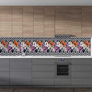Mutfak Tezgah Arası Folyo Fayans Kaplama Folyosu Çizim Çiçekler 60x400 cm 