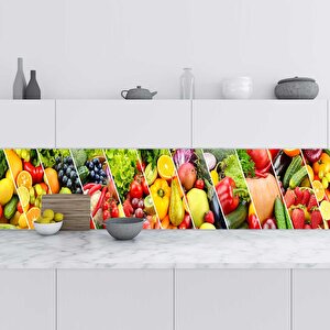 Mutfak Tezgah Arası Folyo Fayans Kaplama Folyosu Meyve Sebzeler 60x200 cm