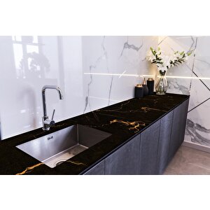 Tezgah Üstü Fayans Kaplama Folyosu Mutfak Tezgahı Kaplama Black Golden Marble 70x400 cm 