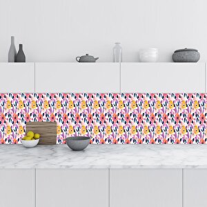 Mutfak Tezgah Arası Folyo Fayans Kaplama Folyosu Çiçekler Boyama 60x200 cm