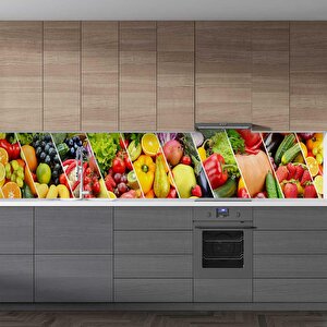 Mutfak Tezgah Arası Folyo Fayans Kaplama Folyosu Meyve Sebzeler 60x400 cm 