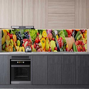 Mutfak Tezgah Arası Folyo Fayans Kaplama Folyosu Meyve Sebzeler 60x400 cm 